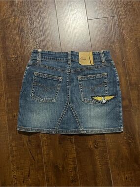BONGO Blue Denim Skirt with Gold Stitching Detail